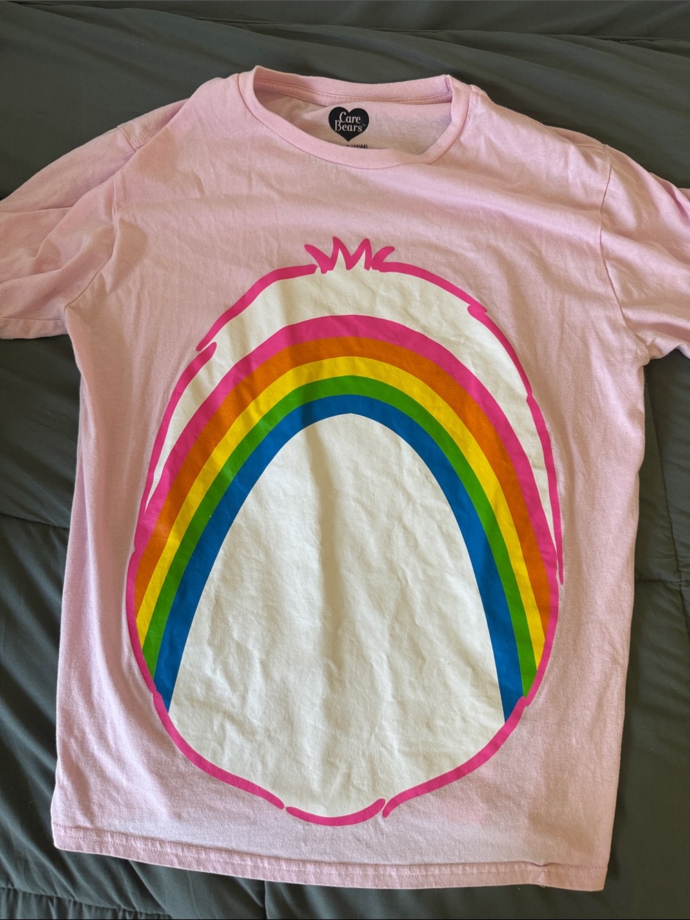 Care Bears Pink Tee with Rainbow Arc Graphic